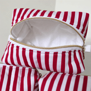 Alternative view of Handmade Quilted Makeup Bag with Embroidered Name – Red & White Stripe